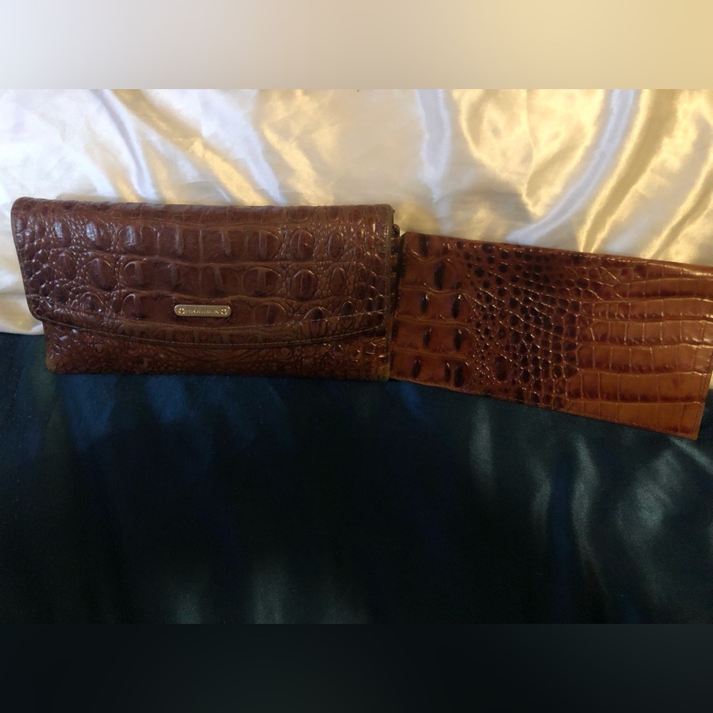 Brahmin Chocolate Brown Croc-Embossed Leather Fold-Over Clutch Wallet